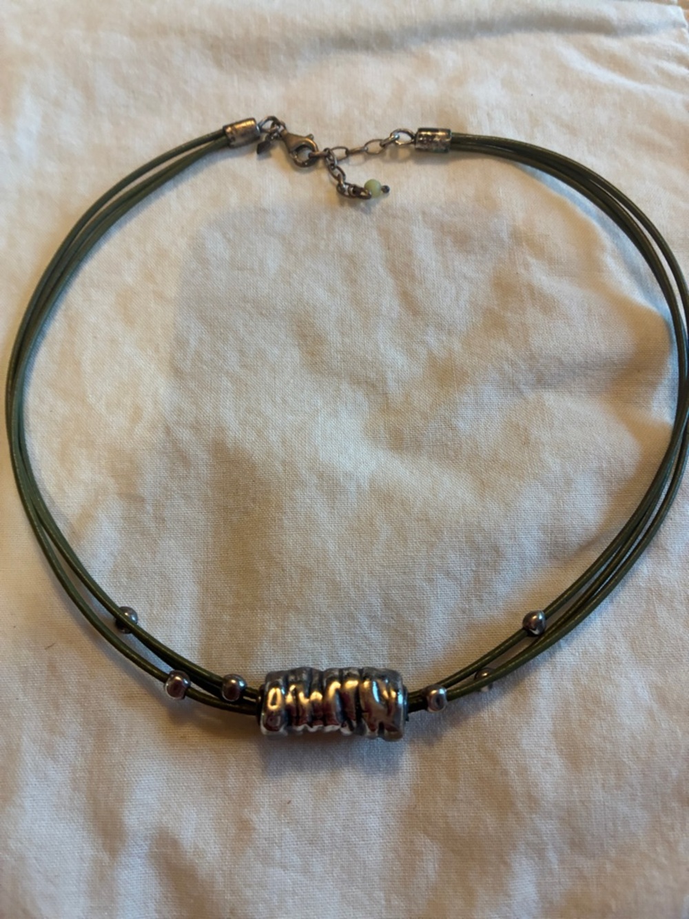 Silpada Multi-Strand Olive Green Lesther Sterling Silver Beaded Necklace N1481